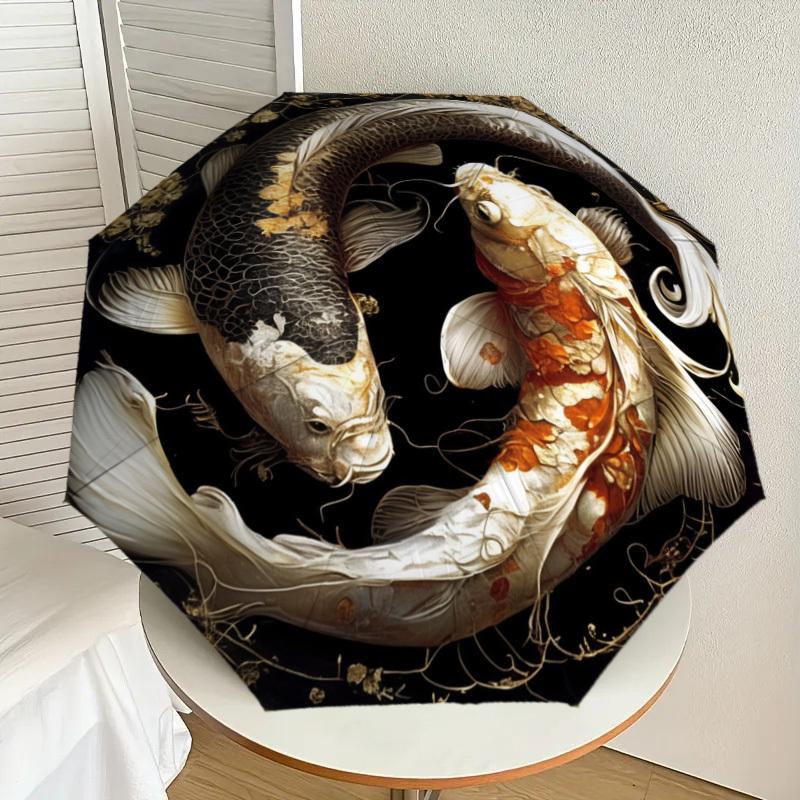

1pc Koi Fish Yin Yang Umbrella with Plastic Handle,Suitable for All Seasons Home Travel Outdoor UmbrellaDD984