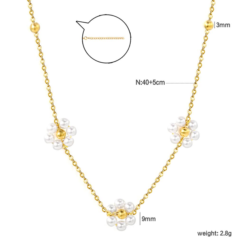 Stainless Steel Trendy 18K Gold Plated Summer Jewelry Beaded Pearl Necklaces Dainty Choker Flower Pendant Necklace for Women