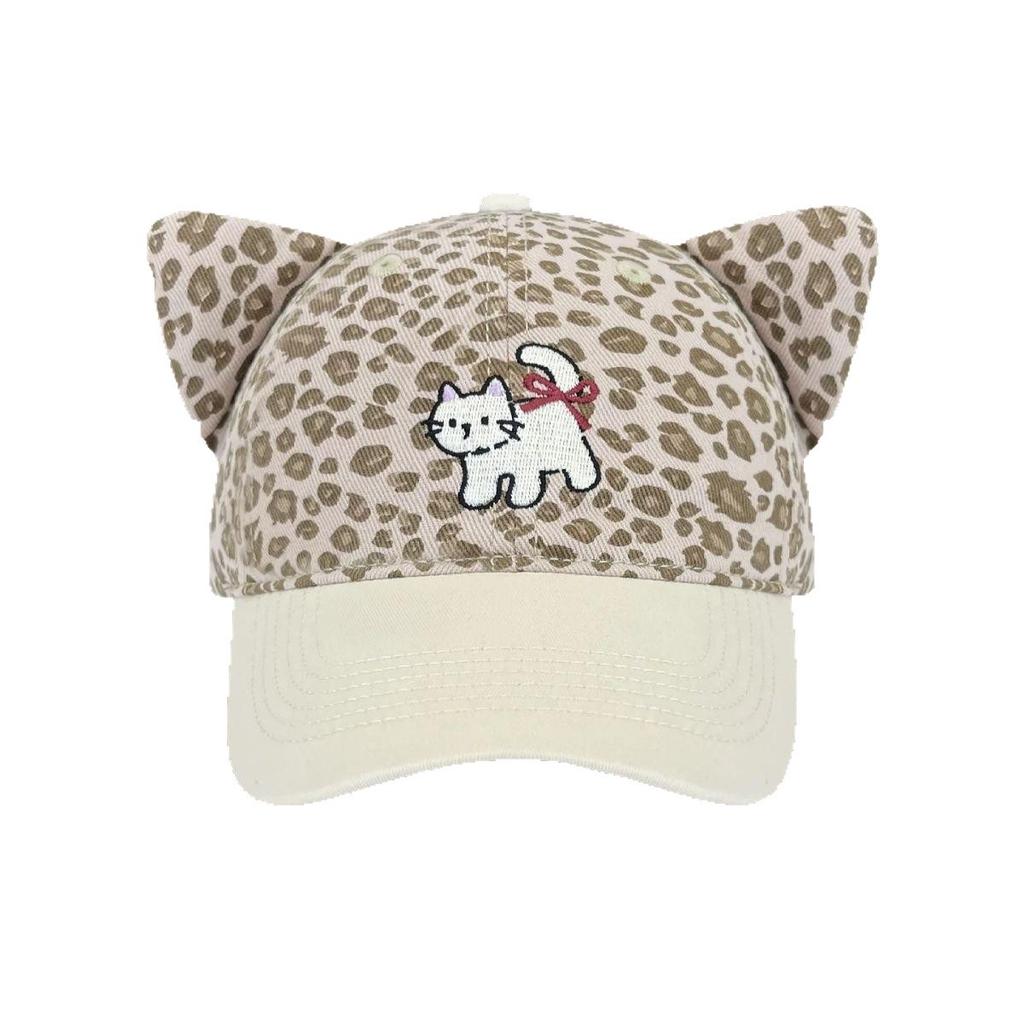 American Retro Leopard Print Cat Ears Baseball Hat Girl Spring And Autumn Show Face Small Street Fashion Sunscreen Cap Tide
