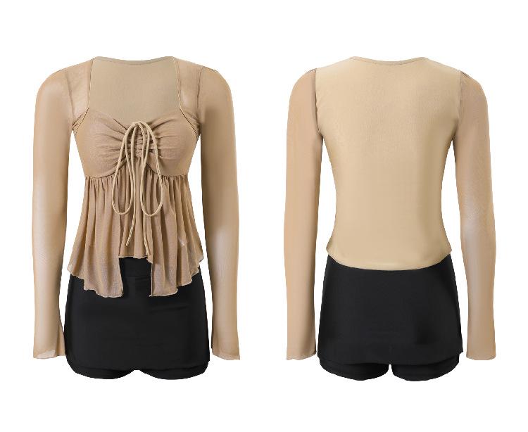 Korean Style 2026 Women's Flattering Slim Long Sleeve Swimsuit with Skirt and Sun Protection
