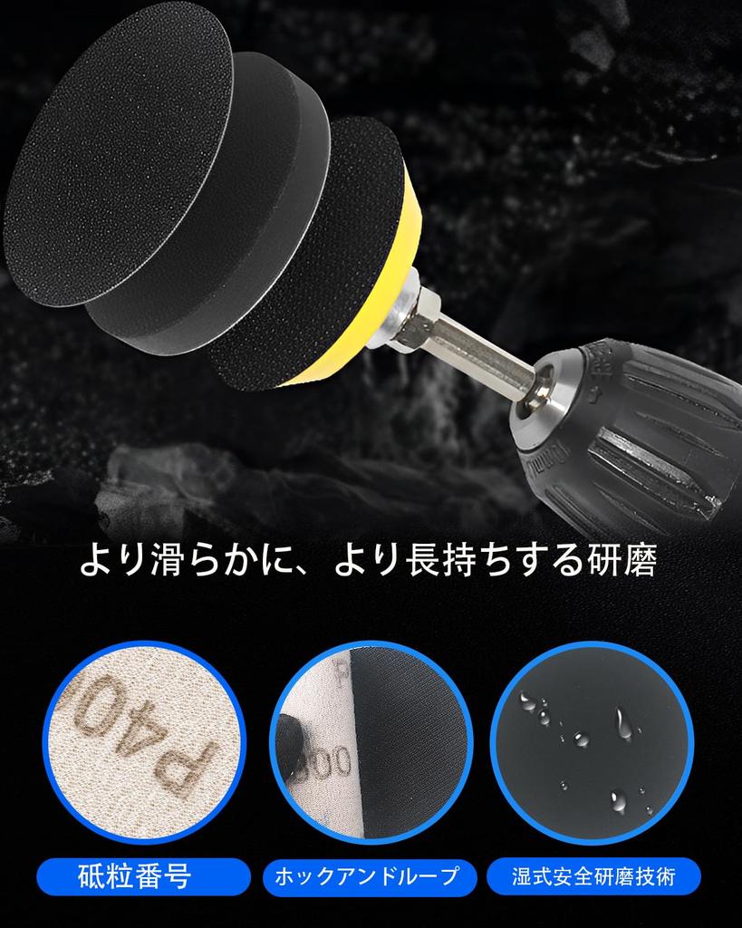 75mm Waterproof Sandpaper 134 Wet for Cylindrical Hex Shank 12 Grit Sizes Hook for Headlight Car and Paint Limescale and Mirror Compatible with