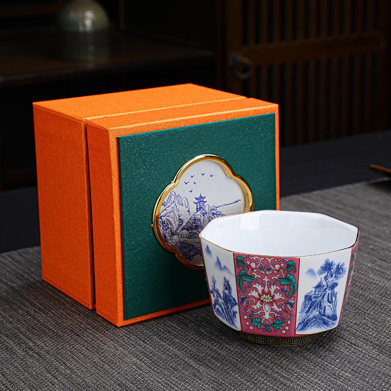 Enamel Master Cup: Exquisite High-End Octagonal Kung Fu Tea Set Souvenir