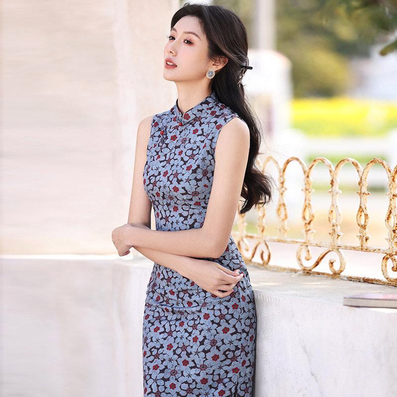 Kolsuz milli tarz, yeni Çin Suzhou uzun cheongsam, geliştirilmiş genç 1011 yeni kadın yüksek kaliteli his, günlük giyim