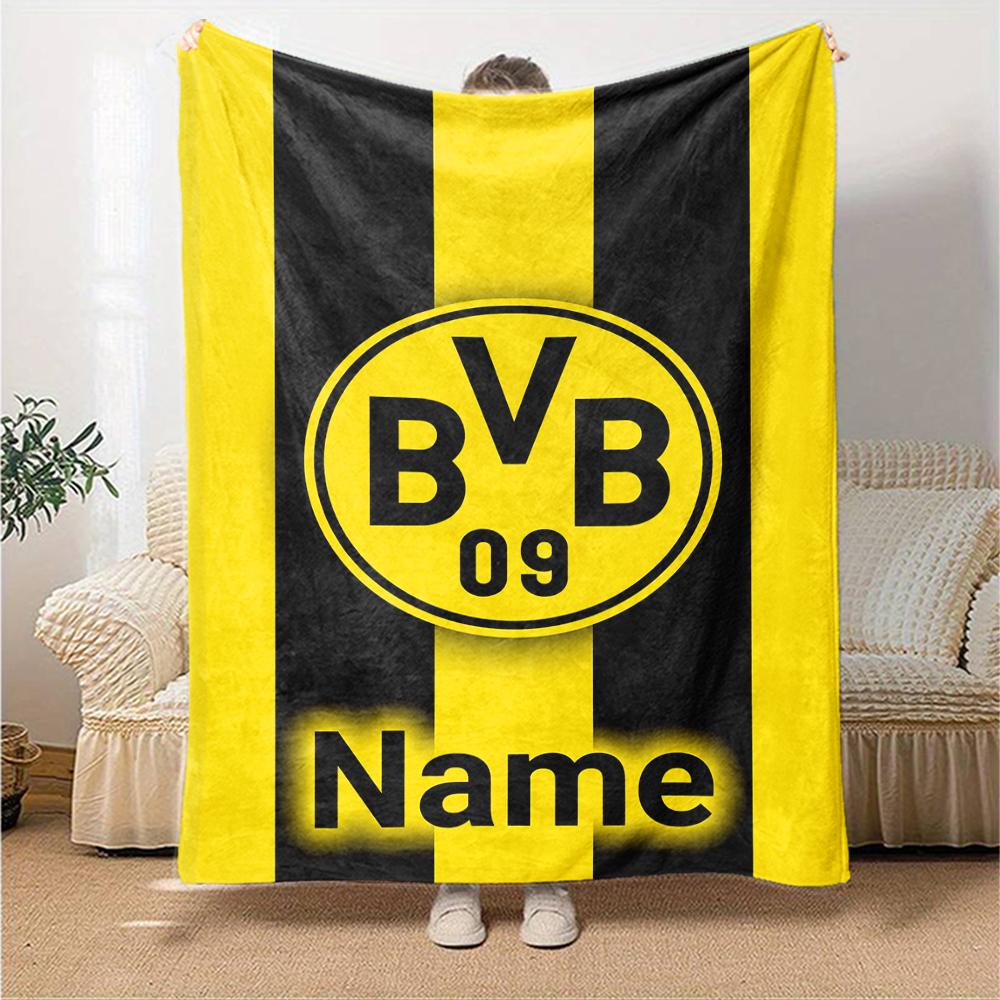 Custom Name Borussia Dortmund Theme Printed Blanket Perfect For Couch Bed Travel Outdoor Use Machine Washable Cozy Durable