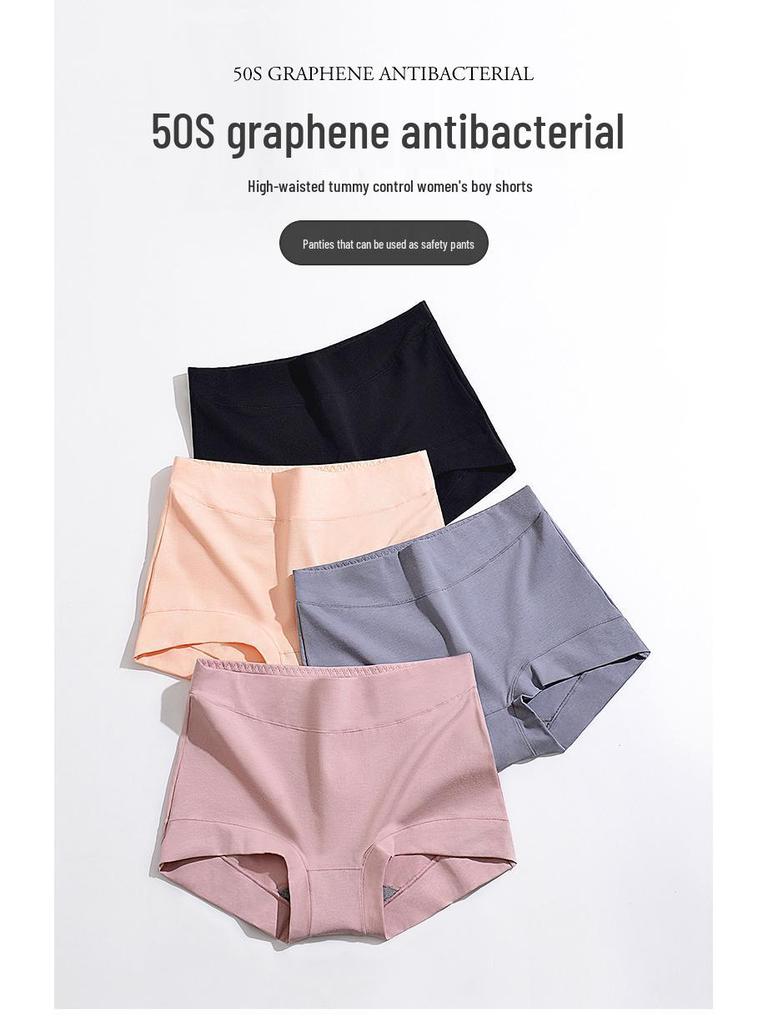Damen Boyshorts mit hohem Bund und Bauchkontrolle: Einfarbig, Atmungsaktive Baumwolle, Bequeme Unterwäsche mit antibakteriellem Graphen-Zwickel