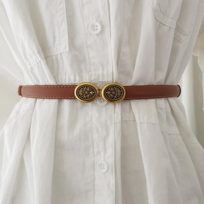 Womens Simple Black Leather Waist Belt With Alloy Closure For Versatile Style