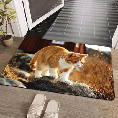 1 Stück HD Niedliches Katzenmuster Fußmatten Küchenteppiche Rutschfest Pop-Design Wohnzimmerteppiche Badematte Teppich für Zuhause Spüle Wäsche Dekor
