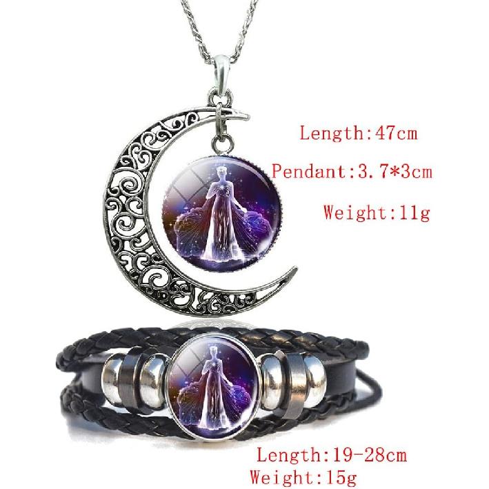 12 Zodiac Constellation Necklace Bracelet Time Gemstone Horoscope Astrology Moon Crescent Necklace for Women Men Birthday Gift Jewelry