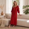 Loose Maxi Dress for Women,  3/4 Sleeve Button Up V Neck Casual Long Dress, Summer Flowy Beach Sundress