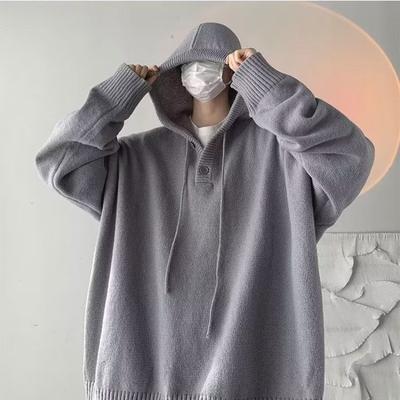 Autumn Winter New Hong Kong Style Hooded Sweater Men's Couple College Solid Color Jacket Pullovers