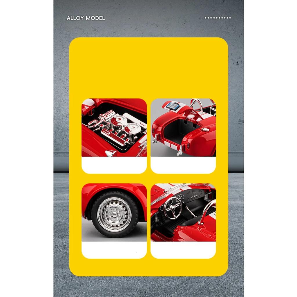 1/22 Ford 1965 Shelby Cobra 427 S/C Alloy Roadster Sports Car Model Diecast Metal Classic Car Vehicle Model Sound Light Kids Toy Gift
