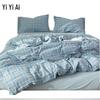 Yi Yi Ai Washed Cotton Light Blue Plaid 3-Piece Bedding Set