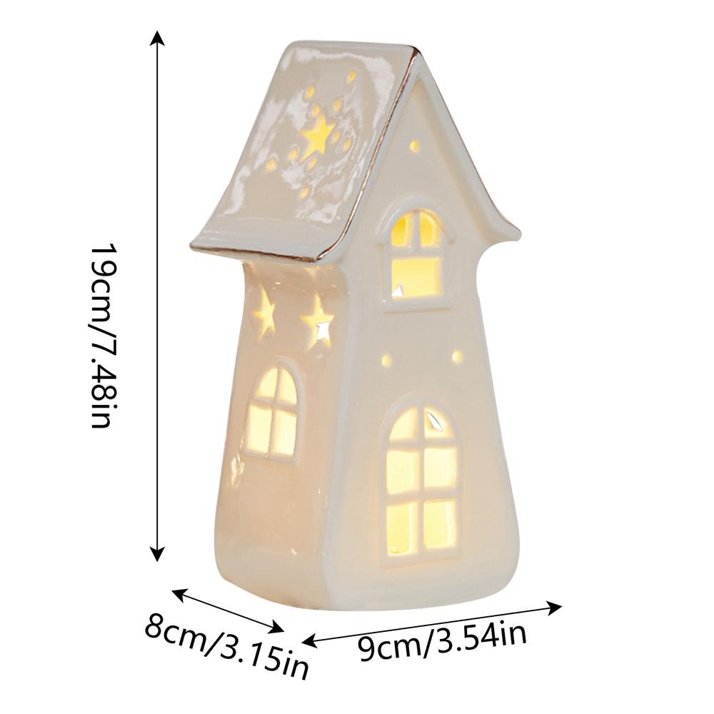 Keramisk Julelandsby Hus Ornament LED Opplyst Juletrehytte Skrivebord Hjem Pynt Julelampe Romdekor