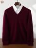 Heren Kasjmier V-hals Trui, Dubbel Garen, Losse Pasvorm, Casual Gebreide Pullover