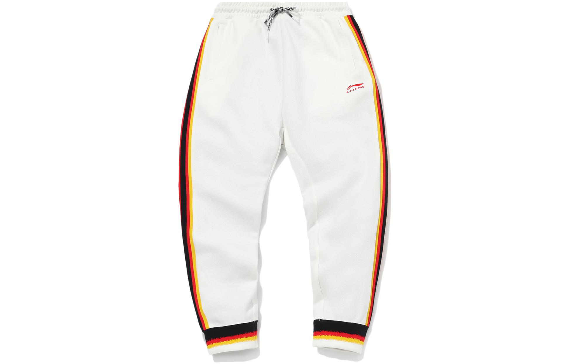 Li Ning China Li Ning Knitted Sweatpants Men s White Moderate Cuffed Pants AKLQ825-1 XS