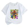 Kids Boys Girls 100% Cotton Crew Neck Short Sleeve T-Shirt, Geometry Game Cartoon Print Casual Summer Tee for Children Daily Wear Active Tops