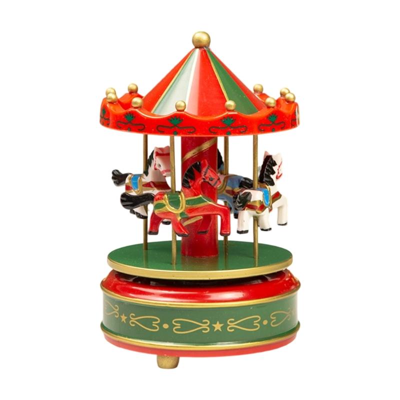 Hand Cranked Rotating Christmas Carousels Plays Traditional Holiday Song Smoothly