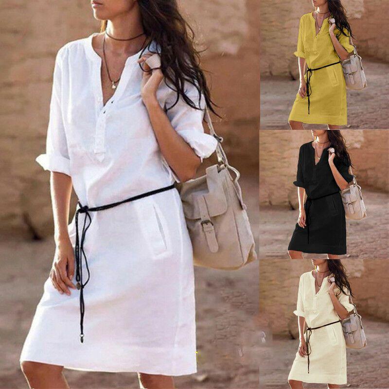 Plus Size Women Long Sleeve Shift Dress With Elegant V Neck Design For Casual Outings