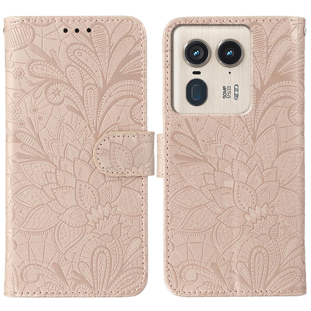 For Motorola Edge 50 Ultra 5G Case Lace Flowers PU Leather Flip Wallet Phone Cover