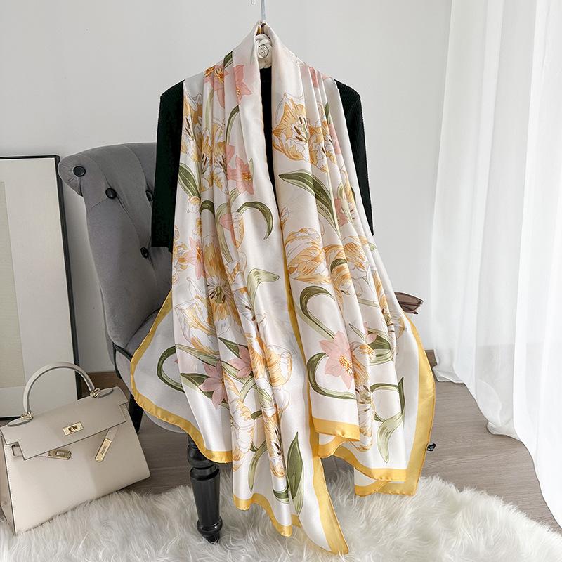 New silk satin printed silk scarf scarf new summer outer shawl travel sunscreen long silk scarf women s foreign style scarf 180*90