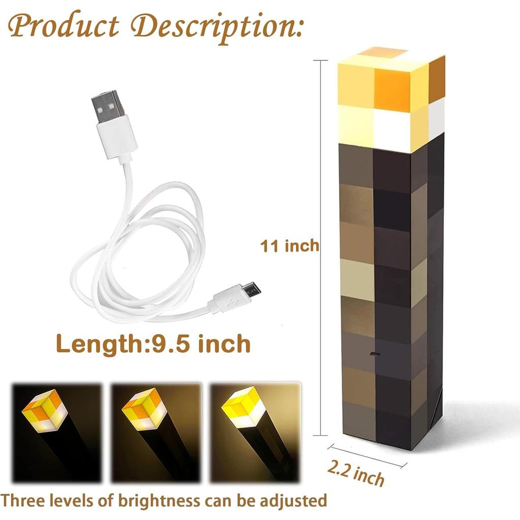 Glowing Wall Torch Lamp Flashlight - USB Rechargeable Night Light, 4 Light Options- Wall-Mounted or Handheld LED Lighting for Kids’ Playroom