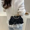 Elegant Women 3D Floral Chiffon Evening Bag Handcrafted Chain Strap Clutch Purse for Wedding Party Shoulder Crossbody