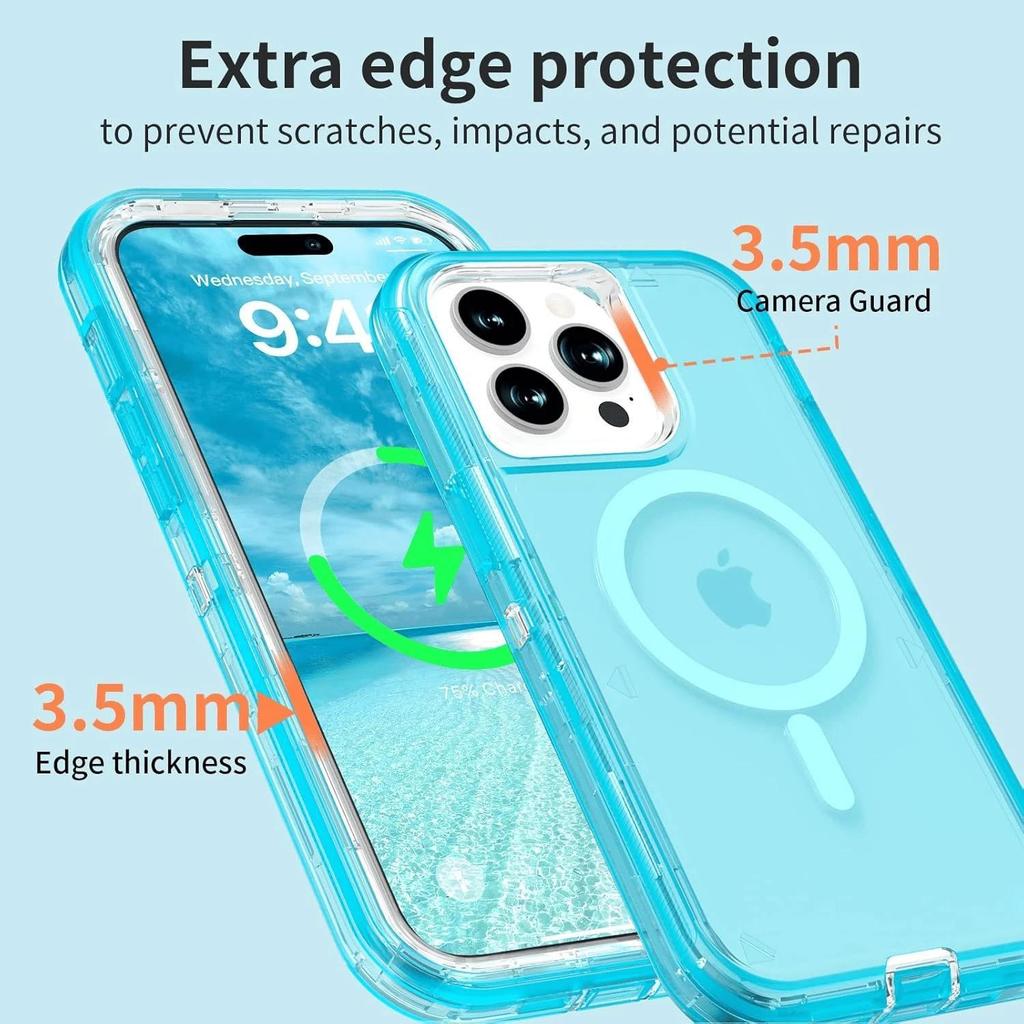 Transparent Shockproof Case For iPhone 17/16/ 15/ 14/ 13 Series Cover Compatible With MagSafe, Triple Layer Magnetic Charging, Drop-Proof Phone Case