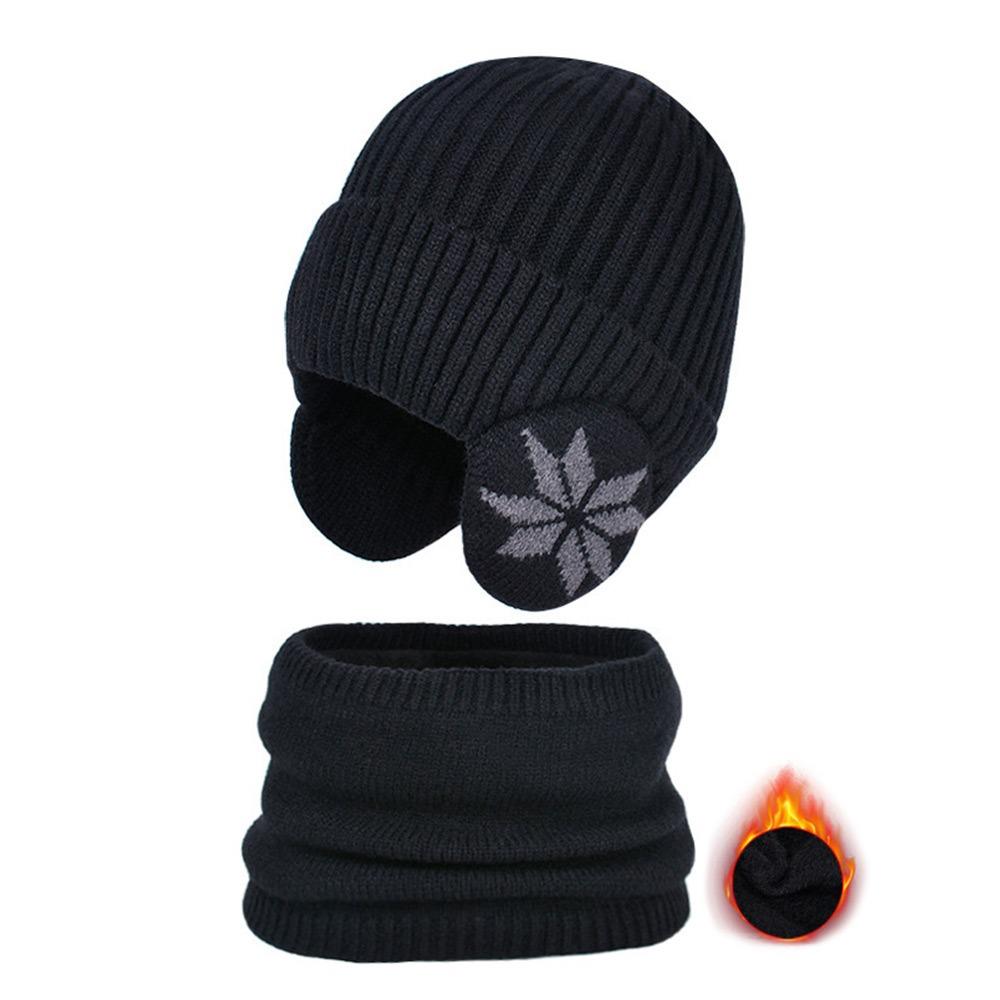 2Pcs/Set Fleece Children Hat Scarf Set Warm Beanie Hat Scarf Fashion Knitted Scarf Cap  Boys Girls