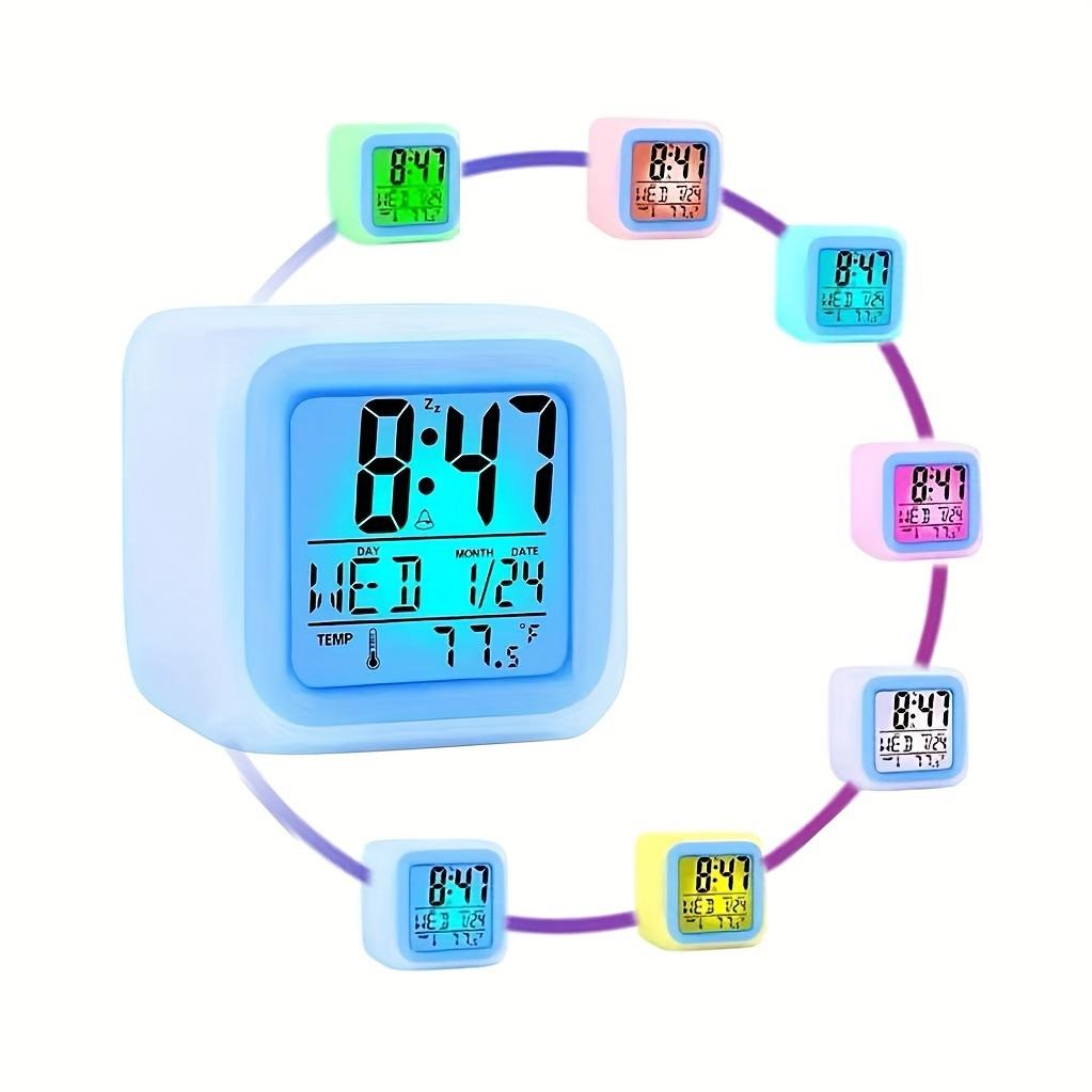 Alarm Clock with 7 Color Changing Night Light, Digital Kid Alarm Clocks with Snooze, Wake Up Digital Clock , Temperature
