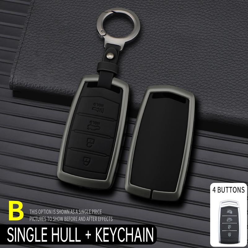 Zinc Alloy+Leather Car Key Case Cover Shell Fob For Hyundai Genesis G70 G80 Eq900 G90 Car Interior Keychain Accessories
