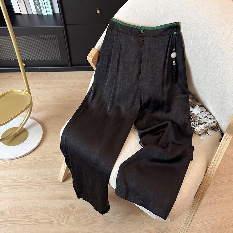 

Silk-Blend Tortoise Print Wide-Legged Trousers for Middle-Aged Women Large 3XL