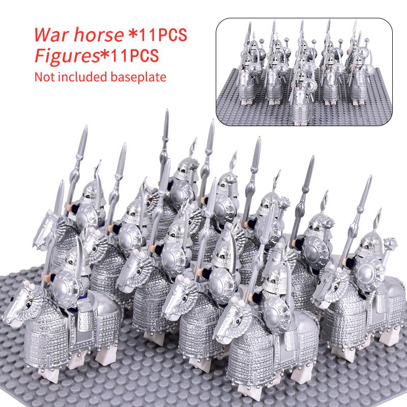 MOC Medieval Knights War Horse Heavy Cavalry Warriors Iron Buddha Warhorse Figures Building Blocks Bricks Toys For Kids gifts