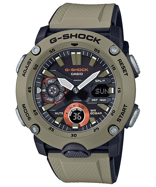

Чоловічий кварцовий годинник Casio з полімерним корпусом, водозахистом 200 м, ударостійкий, цифровий GA-2000-5A коричневий