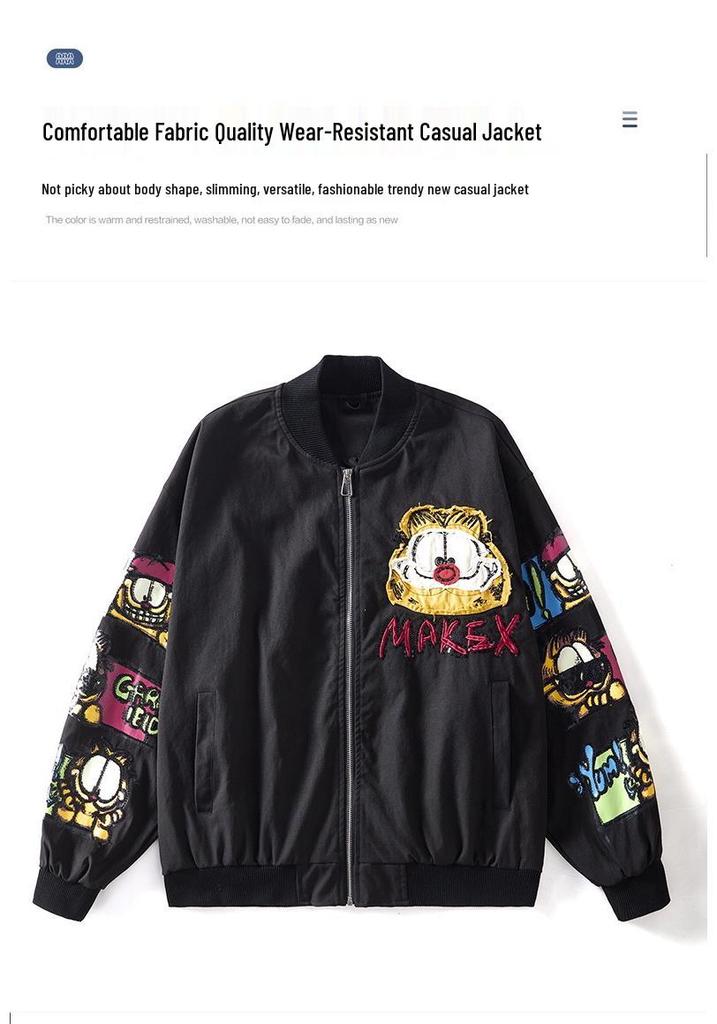 Men's Embroidered Baseball Jacket - Slim Fit, Casual Streetwear for Spring and Autumn