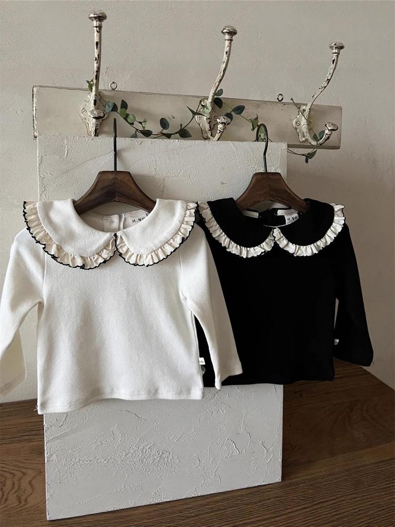 Autumn Korean Style Baby Ruffle Collar Long Sleeve T-shirt for Toddlers and Children