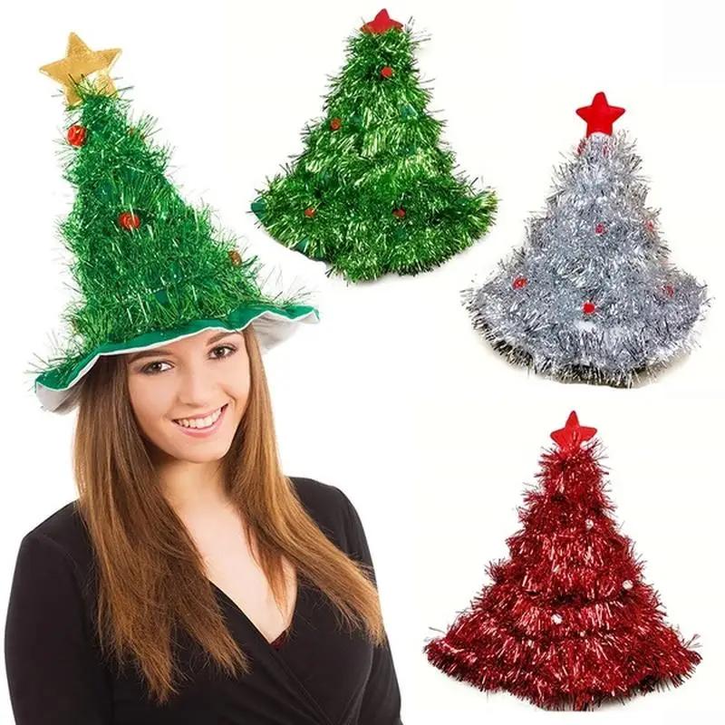 Beautiful Tinsel Christmas Tree Hat On 1pc Headband Father Christmas Xmas Party Santa Fancy Dress Costume Hat Christmas Hat