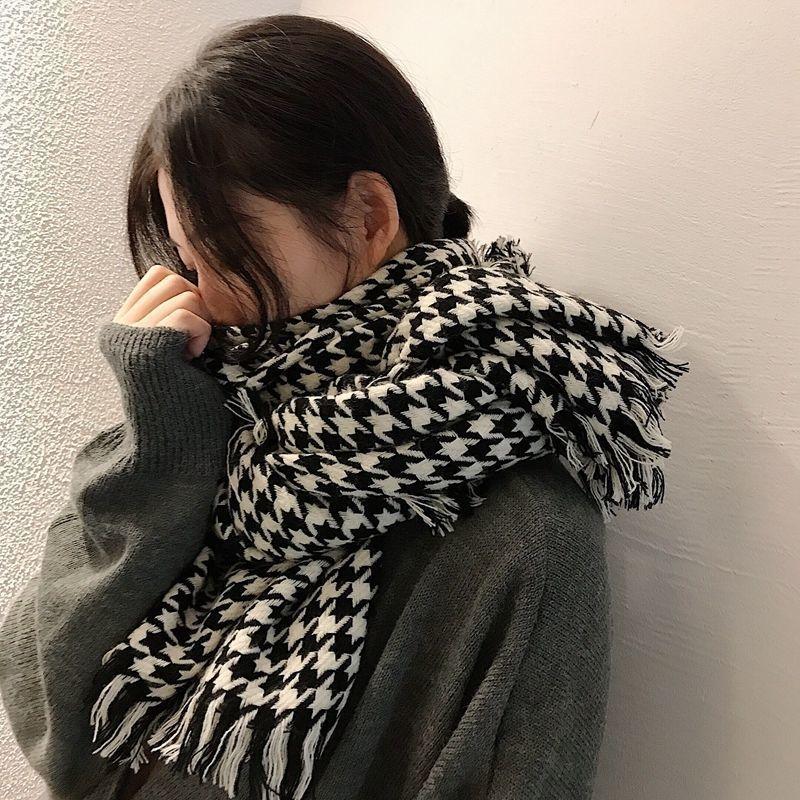 New Winter Houndstooth Scarf for Women Versatile Korean Imitation Cashmere Scarf High End Couple Scarf  Neck Scarf