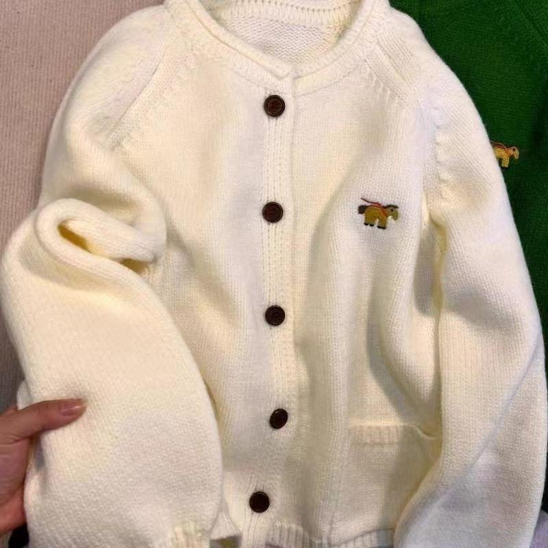 

Зеленый вышитый вязаный кардиган, женская однотонная ретро-верхняя одежда, женский свитер, пальто, осенний свободный универсальный топ One Size