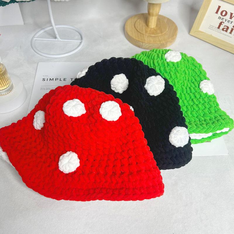 Charming Cartoon Crochet Mushroom Beanie - Cozy, Thick Knit Fisherman Hat for Autumn and Winter.