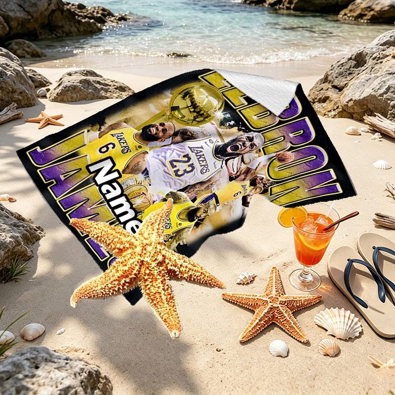 Custom Name Personalized Los Angeles Lakers basketball Print Beach Towel, for Trip Camping Beach Party Home Decor, Birthday Gift for Family & Friends