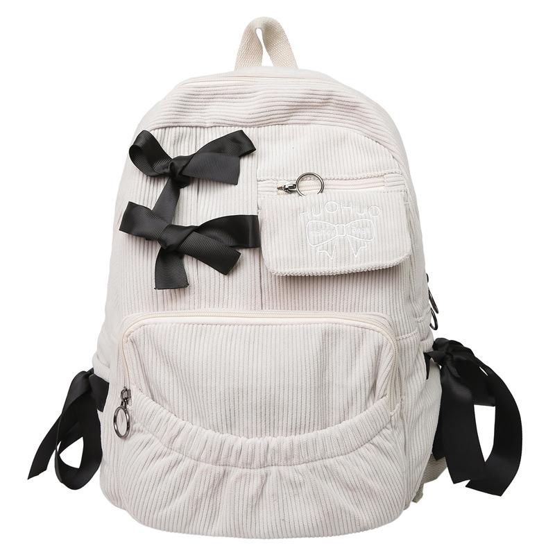 2026New Korean Style Backpack Commuting Versatile Female College Students High Beauty Backpack Bow Backpack Cute Casual Corduroy