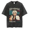 Anime Demon Slayer Rengoku Kyoujurou Print T Shirt Men Women Washed Cotton Tshirts Manga Tee Harajuku Male Casual Loose T-shirt