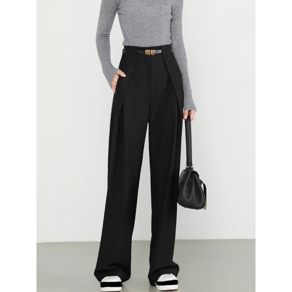 European and American new lazy style high-end suit pants, high-waisted loose wide-leg pants, fashionable simple and casual straight-leg pants