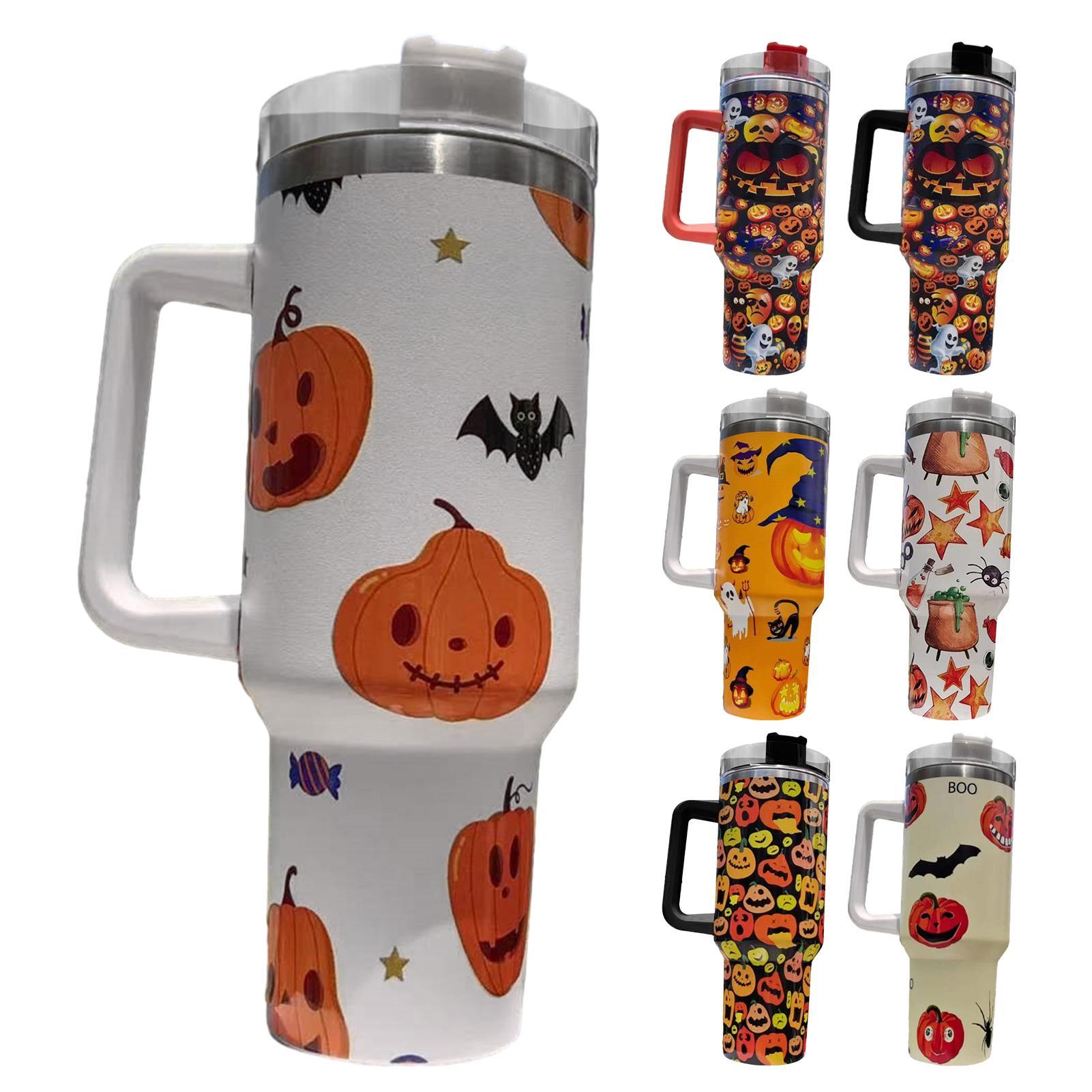 

Жуткий стакан с ручкой, бутылка для воды на Хэллоуин из нержавеющей стали с крышкой и двойной соломкой