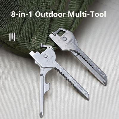 Nova Ferramenta Multi-Uso 8 em 1 para Exterior Dobrável Chaveiro de Aço Inoxidável Ferramenta Portátil de Sobrevivência Abridor de Garrafa de Cerveja Chave de Fenda Etc.