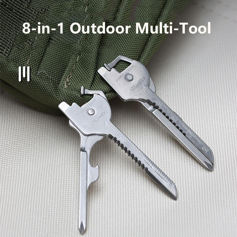 Neues 8-in-1 Outdoor-Multitool Faltbar Edelstahl Schlüsselanhängerwerkzeug Tragbares Survival-Werkzeug Bierflaschenöffner Schraubendreher Etc.