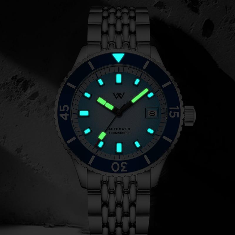 WM Watch Automatic Mechanical Diver Watches Men Sparkle Grain Gradient Dial Ceramic Bezel NH35 AR Coated Welly Merck Watch WM212