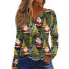 Women's Fashion Casual V-Neck Button-Up Long-Sleeve T-Shirt With Christmas Print Top