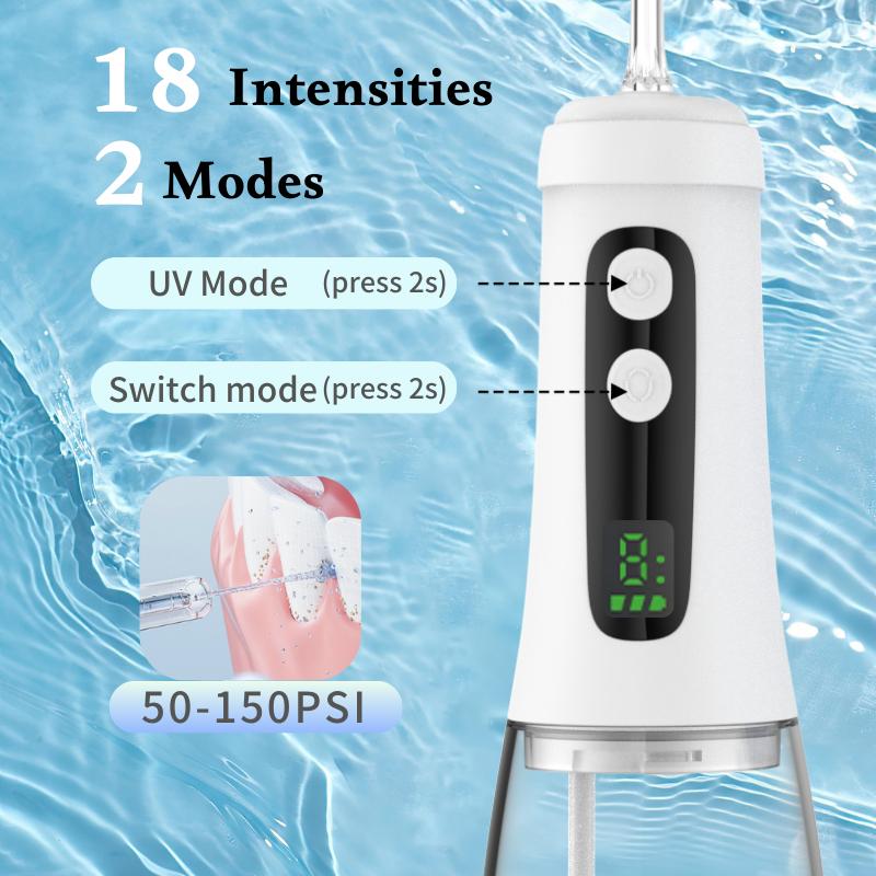 Cordless Dental Water Jet Electric Oral Irrigator 4 Cleaning Modes USB Charging UV Water Flosser Waterproof Dental Care Tool