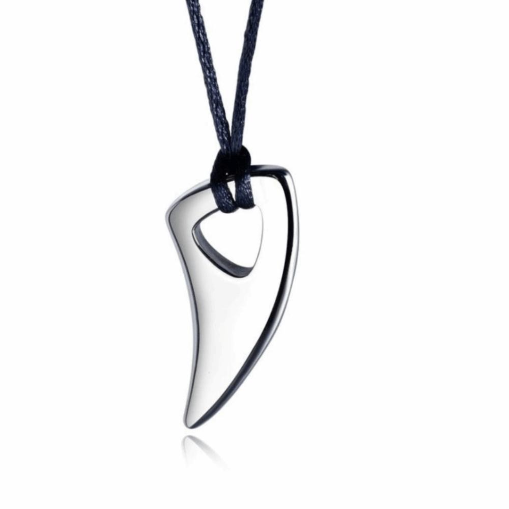 Punk Wolf Tooth Necklace Bull Horn Design Crescent Tooth Leather Rope Necklace  Biker серебряный